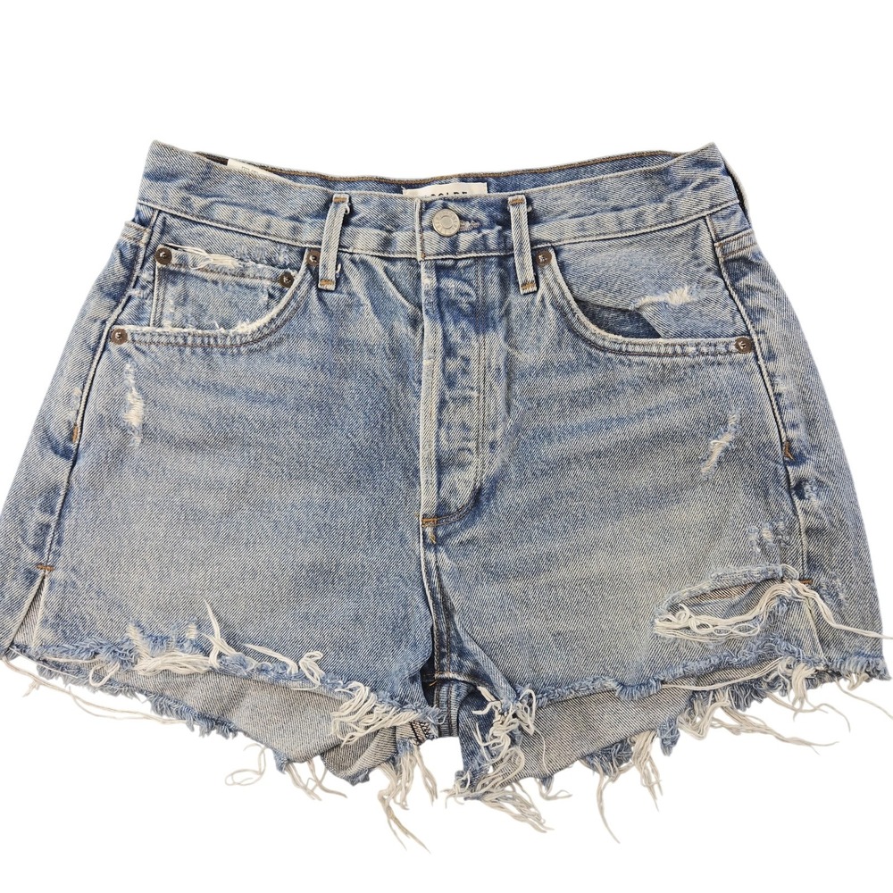 AGOLDE Shorts Womens 26 Blue Cut-Off Relaxed Fit‎ Pockets Fringe 2.5 Inseam